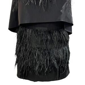 Milly Designer Black Silk Chemise Ostrich Feather Tiered Mini Skirt Women Size 2